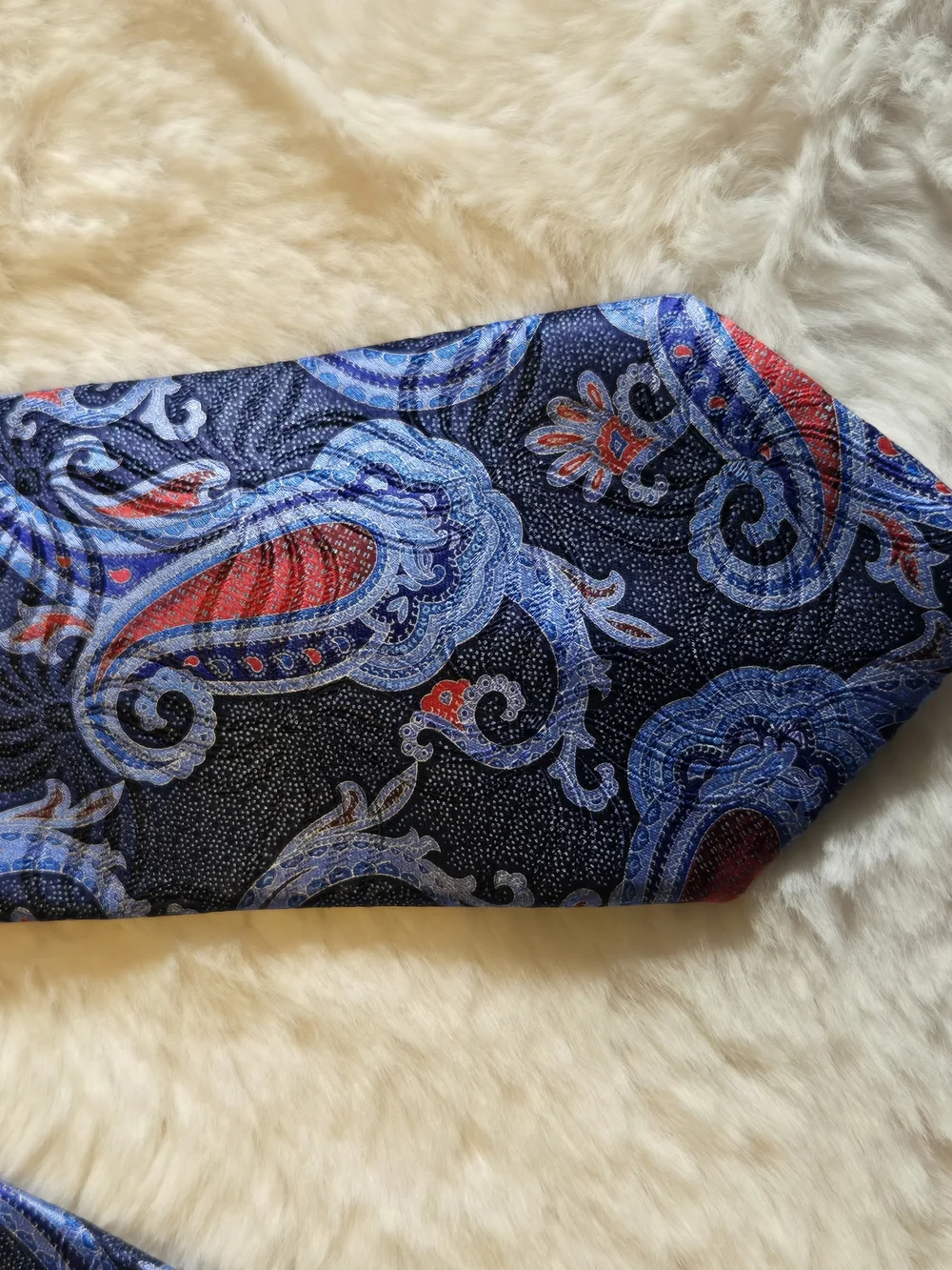 Ermenegildo Zegna Navy Paisley Tie with Blue and Red Accents